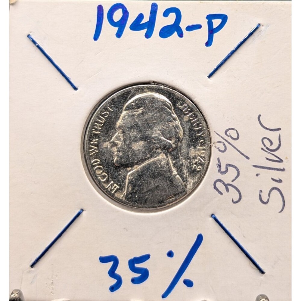 1942 P Silver Jefferson Nickel Wartime WWII Philadelphia Coin